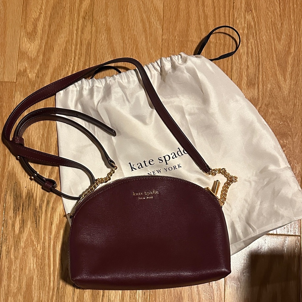 kate spade burgundy leather crossbody with gold chain accents